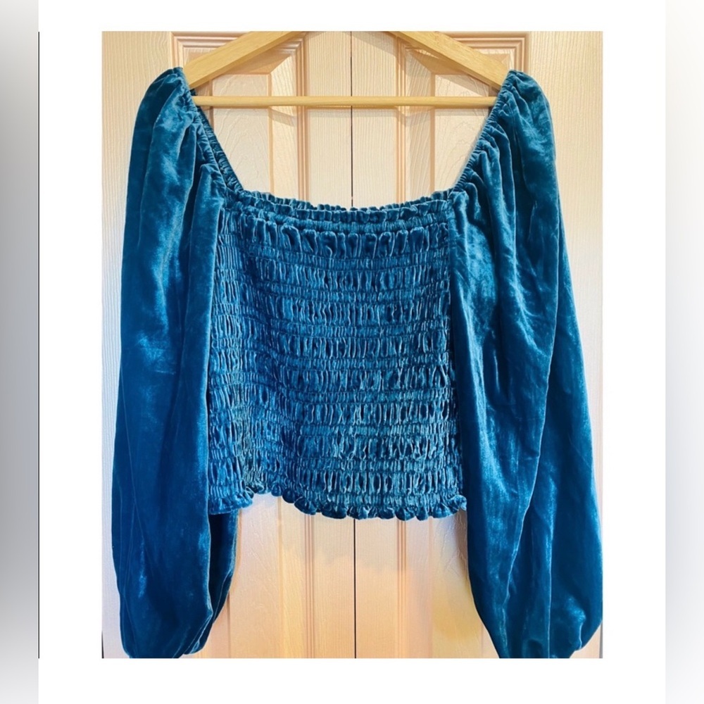 Anthropologie Blue Smocked Blouse